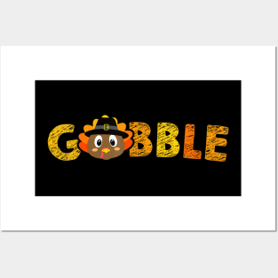 Gobble Gobble Turkey Pilgrim Little Boys Thanksgiving Posters and Art